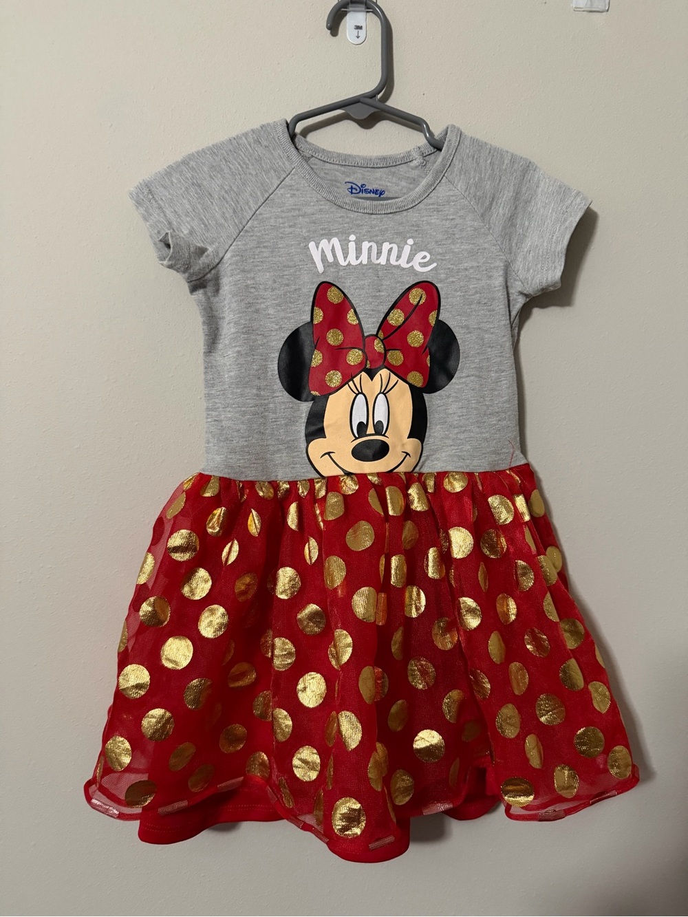 Disney Red & Grey Minnie Mouse Gold Dot Tulle Dress Toddler Girls 4T